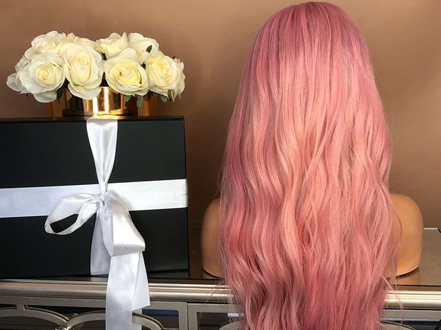 Pink wavy long hair